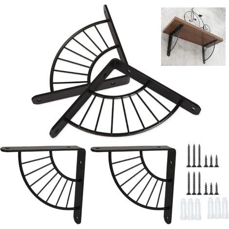 4PCS Support d'étagère Murale Noire 150×150MM Robuste Equerre Metal Etagere Support Etagere Mural Fixation pour Etagere Murale - Charge Maximale 50KG (1/5)