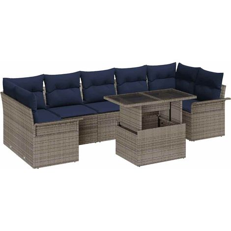 Set Divano da Giardino 8 pcs Grigio Rattan in Polipropilene vidaXL