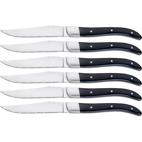 Set 6 Coltelli da Bistecca Lama Seghettata Manico in Acrilico Alì Nero (1/2)