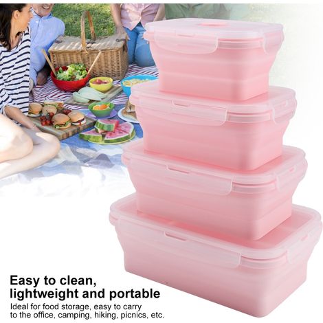Tragbares Silikon-Lunchbox-Set, faltbar, mikrowellengeeignet, rosa (1/5)