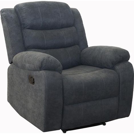 BOSTON MANUAL FABRIC RECLINER SOFA SUITE AMRCHAIR GREY 1 SEATER (1/4)