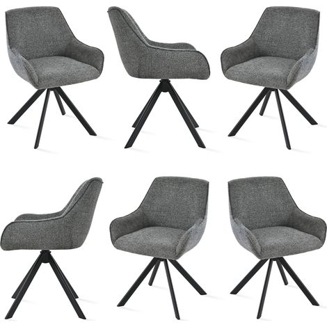 Goeurvant 360° drehbarer Sessel mit geschwungener Rückenlehne und weichem Kissen, perfekte Kombination aus Stil und Komfort - 6er Set - Grau/Grün - Leinen