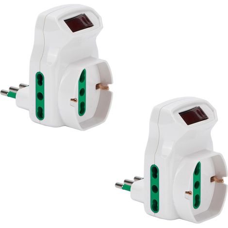 FANTON 82317-B2 set 2 pz Adattatore triplo spina piccola 10A - 2 prese bipasso 16A - 1 presa bipasso italo/tedesca schuko con interruttore - protezione sovraccarico (1/4)