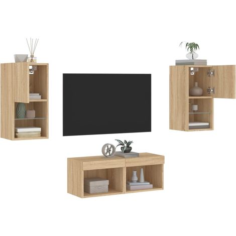 Meuble TV muraux 4 pcs avec lumières LED chêne sonoma (1/5)