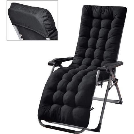 Coussins de Chaise Longue, Coussins épais de Remplacement pour Chaise Longue de Jardin, Seul Coussin de Salon pour Chaise Longue Inclinable de Jardin Extérieur (Noir) (1/5)