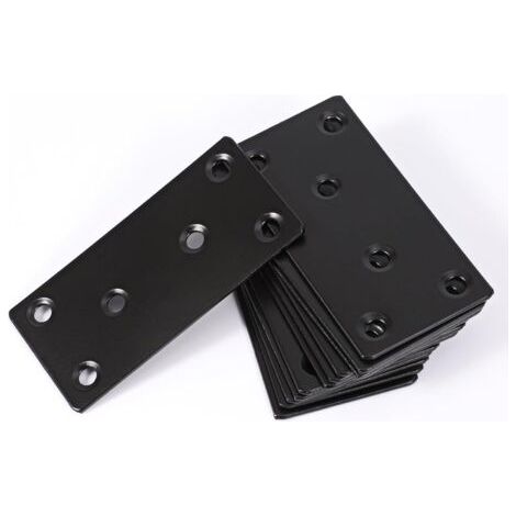 12 x Connecteurs plats noirs, plaques métalliques percées, connecteurs en bois, plaques de connexion, plaque en acier perforée, supports métalliques pour meubles, 80x40x2mm (1/5)