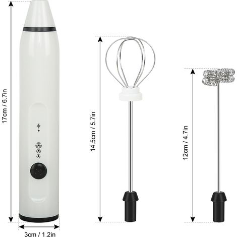 Wiederaufladbarer elektrischer Handmixer mit USB-Anschluss, 2 Edelstahl-Rührbesen und 3 Geschwindigkeitsstufen für Cappuccino, Latte, Schokolade, Milchshake und weiße Milch. (1/4)