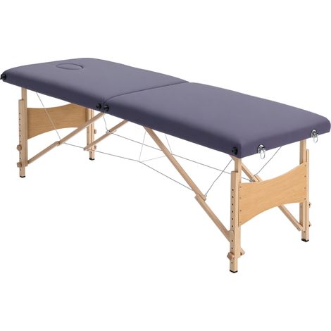 Table massage pliante cadre bois hauteur réglable sac transport violet 186x60x61-87 cm (1/5)