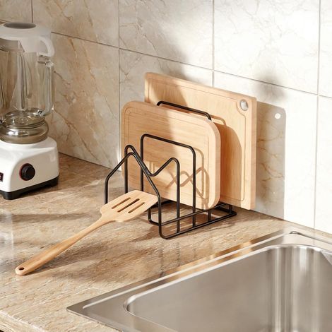Support pour Planche à Découper avec 4 Compartiments tiroir pour couvercle de casserole, porte-cuillère, organiseur de cuisine pour couvercle de casserole de 16 à 34 cm (1/5)