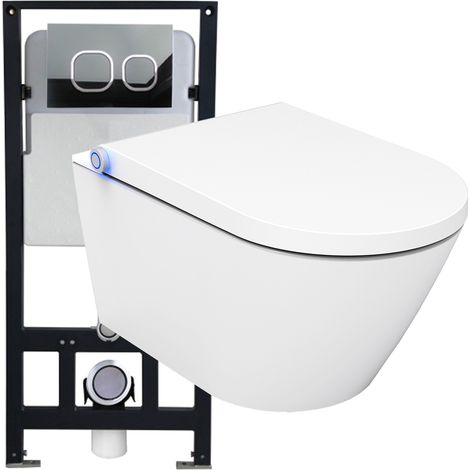 WC-Komplettpaket 17 Bernstein Dusch-WC Basic 1102 mit Vorwandelement G3004A und Betätigungsplatte Modell 4111 schwarz matt (1/5)
