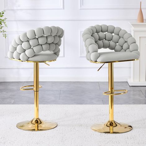 Tabourets de bar en velours gris clair (Lot de 2) — Dotés d'un dossier à réglable - qualité supérieure et confort optimal (1/5)