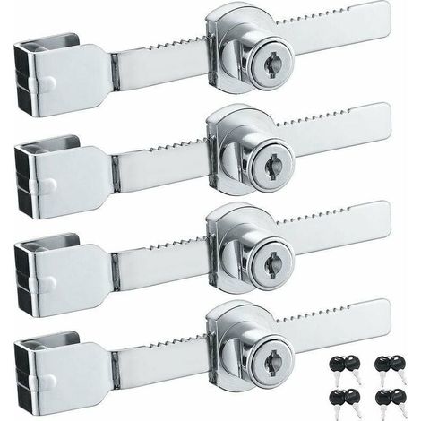 Lot de 4 verrous de porte coulissante en verre avec finition chromée, clés identiques,petites,