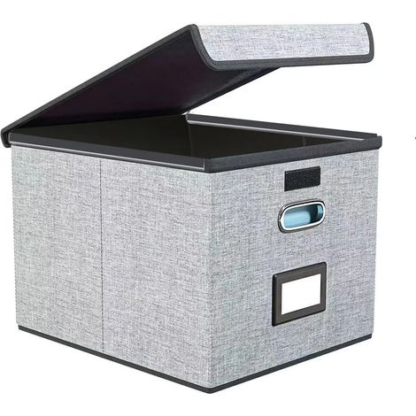 Boîte de rangement pour dossiers avec couvercle, organiseur de documents de bureau suspendu, poignée en métal, boîte pliable de rangement au format légal pour classement et stockage de documents profe (1/5)