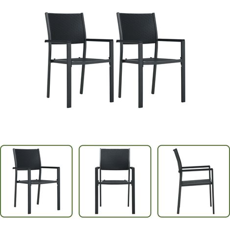 Chaise de terrasse -  Chaises de jardin lot de 2 Noir Plastique Aspect de rotin (1/5)