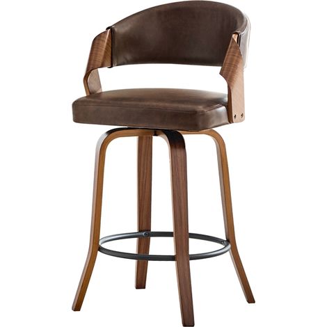 Set 2 sgabelli da bar con schienale in legno e rivestimento in PU marrone 95 cm (1/5)