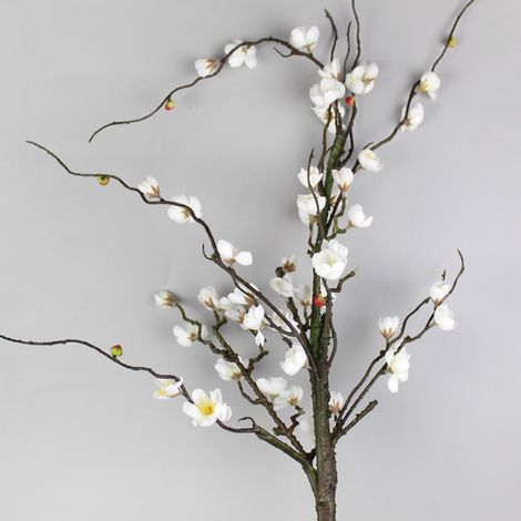 Künstliche Winterblüte, 127 cm hoch, 4 cm Blütenkopf, künstlicher Winterblütezweig, Heimdekoration, Weiß (1/5)
