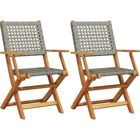 Maison Exclusive - Sedie pieghevoli, 2 pezzi, in legno massello di acacia grigio e polyrattan (1/5)