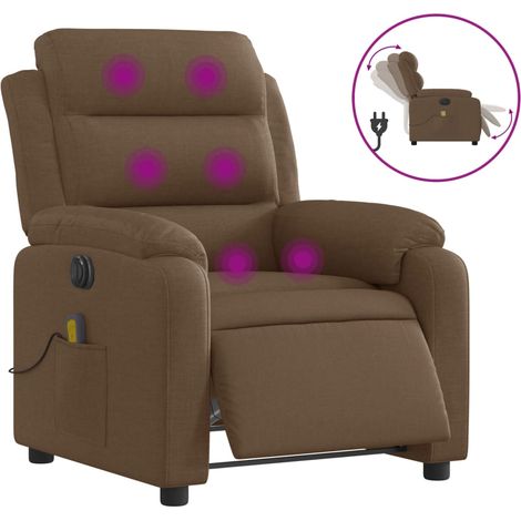 vidaXL Sillón reclinable de masaje eléctrico tela marrón (1/2)