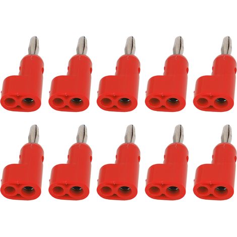 Packung mit 10 lötfreien, stapelbaren Bananensteckern 4 mm, offenes Schraubgewinde, 30 V AC – 60 V DC, maximal 24 A, für elektronische und industrielle Geräte (rot). (1/5)