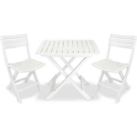 Ensemble Table + 2 chaises de bistro pliable - Table à manger avec Chaises Plastique Blanc BV740537 - BonneVie (1/5)