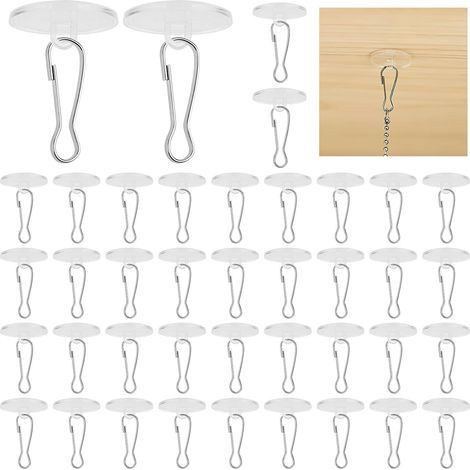 40 PCS Crochet Adhésif Plafond en Transparents avec 40 Clips Auto-Adhésifs - Solution Pratique pour Suspendre Moustiquaires, Décorations, et Guirlandes Lumineuses sans Percer (1/5)