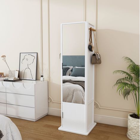 Armario joyero giratorio 360° con espejo de cuerpo entero, mueble 4 en 1, blanco DESVIAE (1/5)
