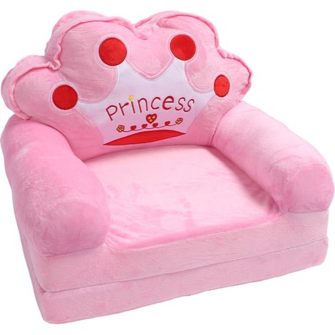 Chaise pour tout-petits filles enfants mignon princesse diadème dépliable canapé-lit coussin de sol accoudoir canapé sieste jouer dormir lecture rose 2 plis (1/5)
