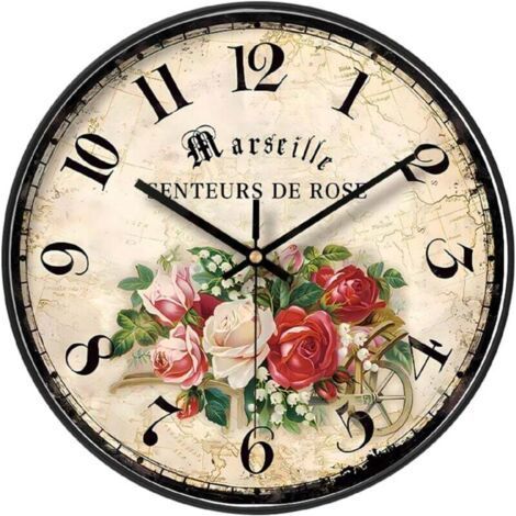 12 inch garden wall clock, colorful flowers, retro chic style, elegant and quiet, non-ticking, suitable for living room, bedroom and kitchen decoration XXW (1/4)