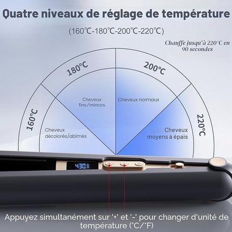 Hair Straightener and Curler, Battery Life Wireless Hair Straightener, LED Display with Heat Levels, Travel Styling Tool (Blue) (1/4)