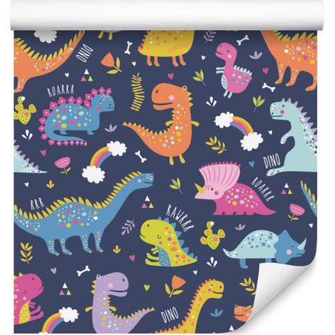 Papier peint dinosaures, cactus et arcs-en-ciel pour salon et chambre 50x1000 cm (1/5)