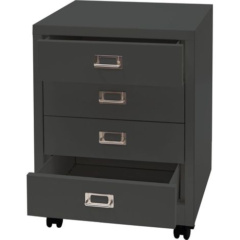 Rollcontainer HHG-423, Schubladenschrank Stahlschrank Aktenschrank, Metall 55x40x41cm 4 Schubladen dunkelgrau