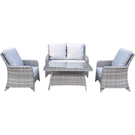 Signature Weave Sarah Wicker 4 Seater Sofa Arm Chair Coffee Table Set Grey (1/3)