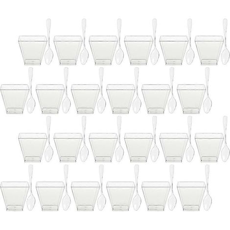 Mini gobelets à dessert carrés trapézoïdaux transparents jetables, lot de 60 (1/5)