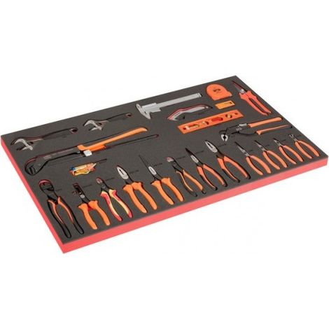 Bahco – Module mousse pour servante 40' – 32 outils – Pince coupante, clé à molette, pied à coulisse – Résistant aux produits chimiques