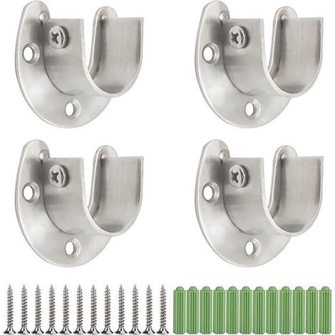 Stangenhalterung, 4 U-Bügel 25 mm mit Schrauben und Verlängerungen, für Kleiderschrank.