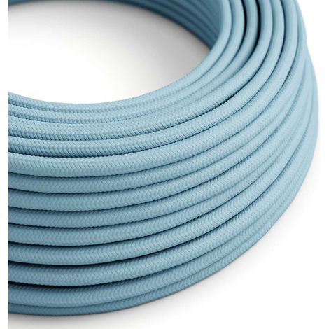 Creative-Cables Cavo elettrico rivestito in tessuto, 2 x 0,75 mm², 50 m, Azzurro Baby RM17, Rotondo, Effetto seta