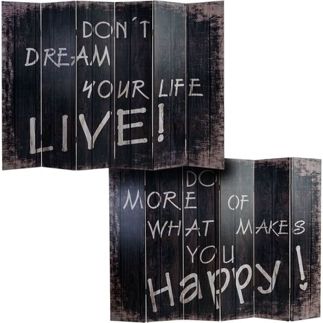 [NON UTILIZZATO] Paravento divisore doppia immagine separè decorativo 6 pannelli M68 180x240cm scritte