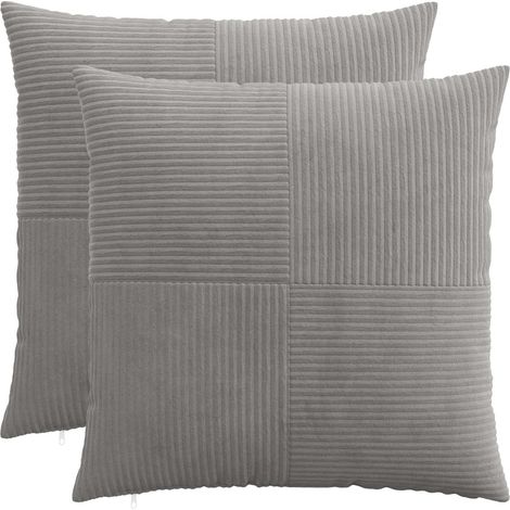 Irovami Lot de 2 housses de coussin, gris clair, velours côtelé, 70x70 cm (1/5)