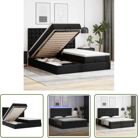 vidaXL Ottoman-Bett mit Matratzen & LEDs Schwarz 160x200 cm Kunstleder (1/5)