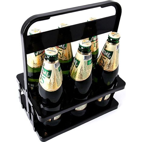 Zusammenklappbarer Flaschenkorb – aus robustem Kunststoff – für Wein, Bier, Saft, Dosen – tragbarer Transport für Picknicks, Camping, Veranstaltungen – 6 Stück (1/5)
