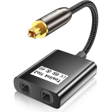 Répartiteur Fibre Optique Câble Optique Audio 1 Entre 2 Sorti Adaptateur Audio Numérique Toslink pour Barre, TV - Noir (1/5)