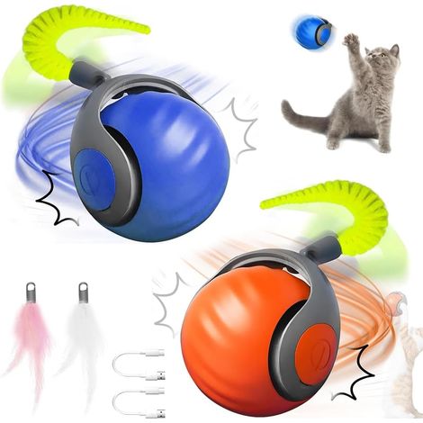 Palla interattiva per gatti con coda, 2 pezzi, giocattolo interattivo per gatti, palla elettrica, interattiva, 360°, palla intelligente per gatti e cani (1/5)