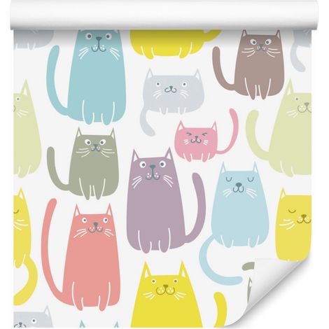 Papier peint chatons colorés et joyeux pour salon et chambre 50x1000 cm (1/5)