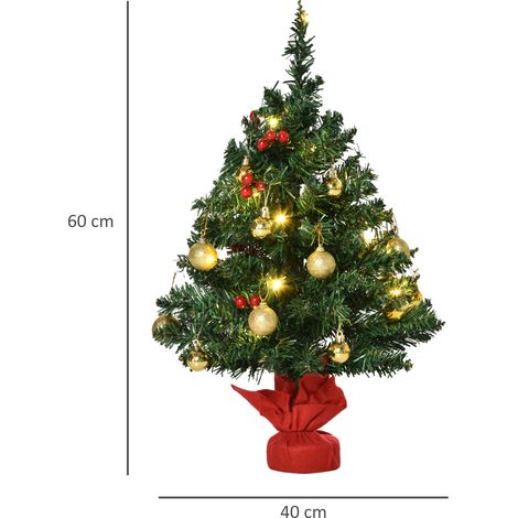 Petit sapin de Noël (60 cm de haut), avec 15 lumières LED et des décorations de sapin de Noël. (1/5)