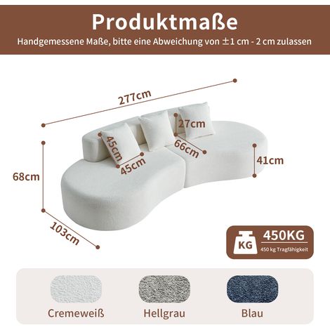 Canapé d'angle incurvé moderne en tissu bouclé, canapé compressible 3 places, confortable et élégant pour salon et appartement, montage facile (1/4)