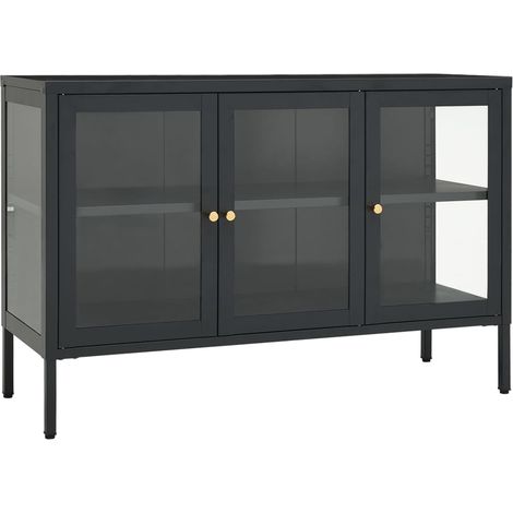 Aparador cómoda armario mueble organizador cocina salón salón 105 x 35 x 70 cm acero y cristal antracita 020029690