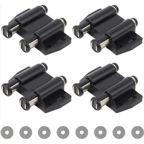Druckbares Öffnungsmagnet-Set, 4 Stück, doppelter Druckmagnetverschluss, federbelasteter Magnet-Türverschluss, Kunststoff-Schrankverschluss mit Schrauben für Schranktüren und Schubladen (Schwarz) (1/5)
