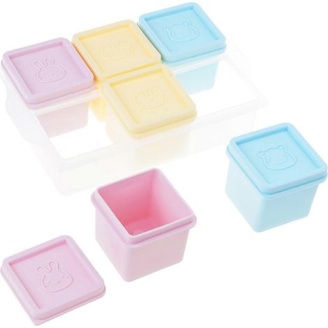Plateau de congélation multifonction en silicone à 6 compartiments avec couvercle hermétique, idéal pour les purées maison, les glaçons et autres friandises. Multicolore. (1/5)