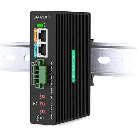 Répartiteur POE++ industriel Gigabit 90 W avec 2 sorties CC, réglable de 3 à 36 V et sortie CC 24 V, montage sur rail DIN, alimentation pour caméras PTZ, systèmes de contrôle d'accès (1/5)