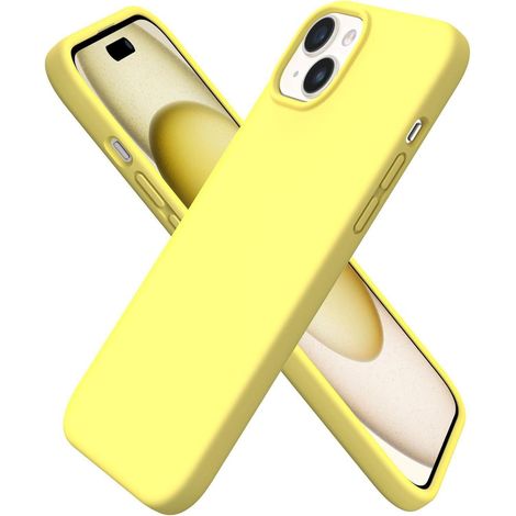 Coque en silicone liquide pour iPhone 15 Plus 6,7 pouces, ultra-fine, anti-rayures, jaune citron (1/5)